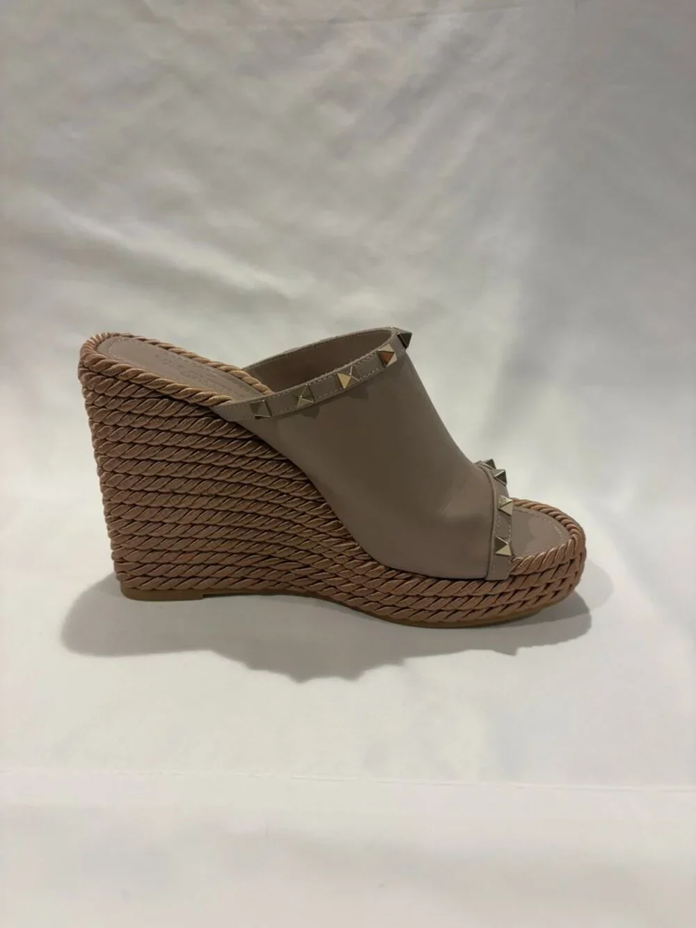 Valentino Garavani Gold Studded Leather Wedge Slide Rope Sandals Espadrille 9 - Picture 4 of 9